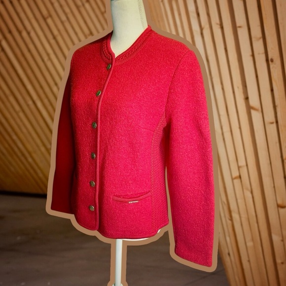 Geiger Made in Austria 100% Boiled Wool Braided Trim Lady Jacket in Cardinal Red - Picture 8 of 16